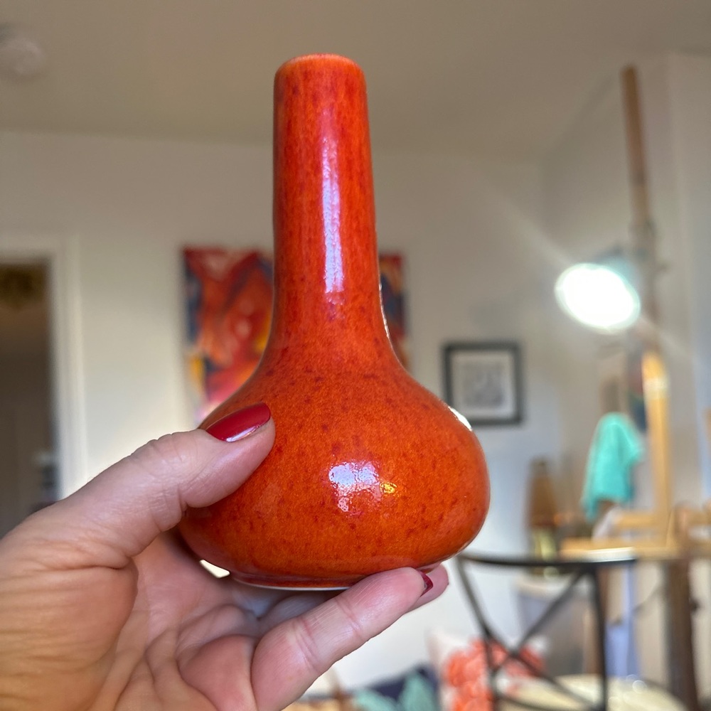 Jars Ceramistes France Pair of Small Orange Vases - Picture 3 of 10